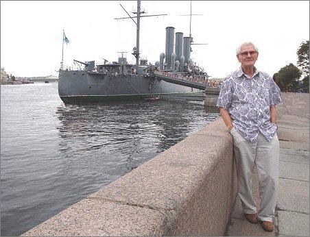 Fred R. Krug by the Russian cruiser Aurora